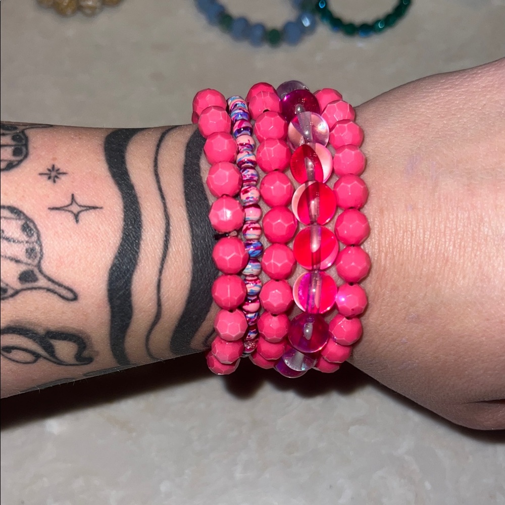Pink Beaded Bracelet Set